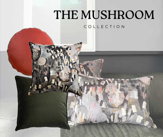 Mushroom Charcoal Velvet Cushion Collection