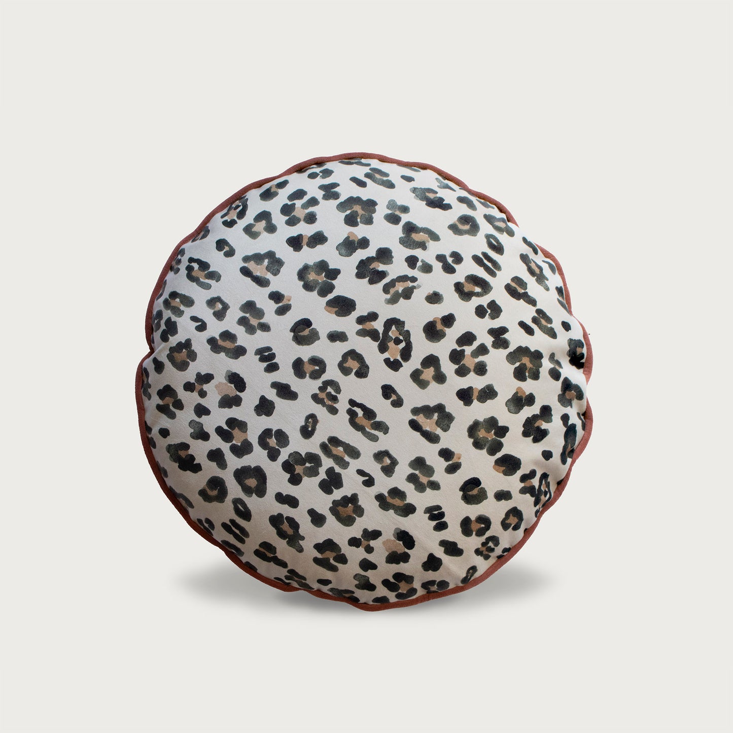 Round Macaron Ebony/Ivory Leopard + Blush Pink Velvet Cushion