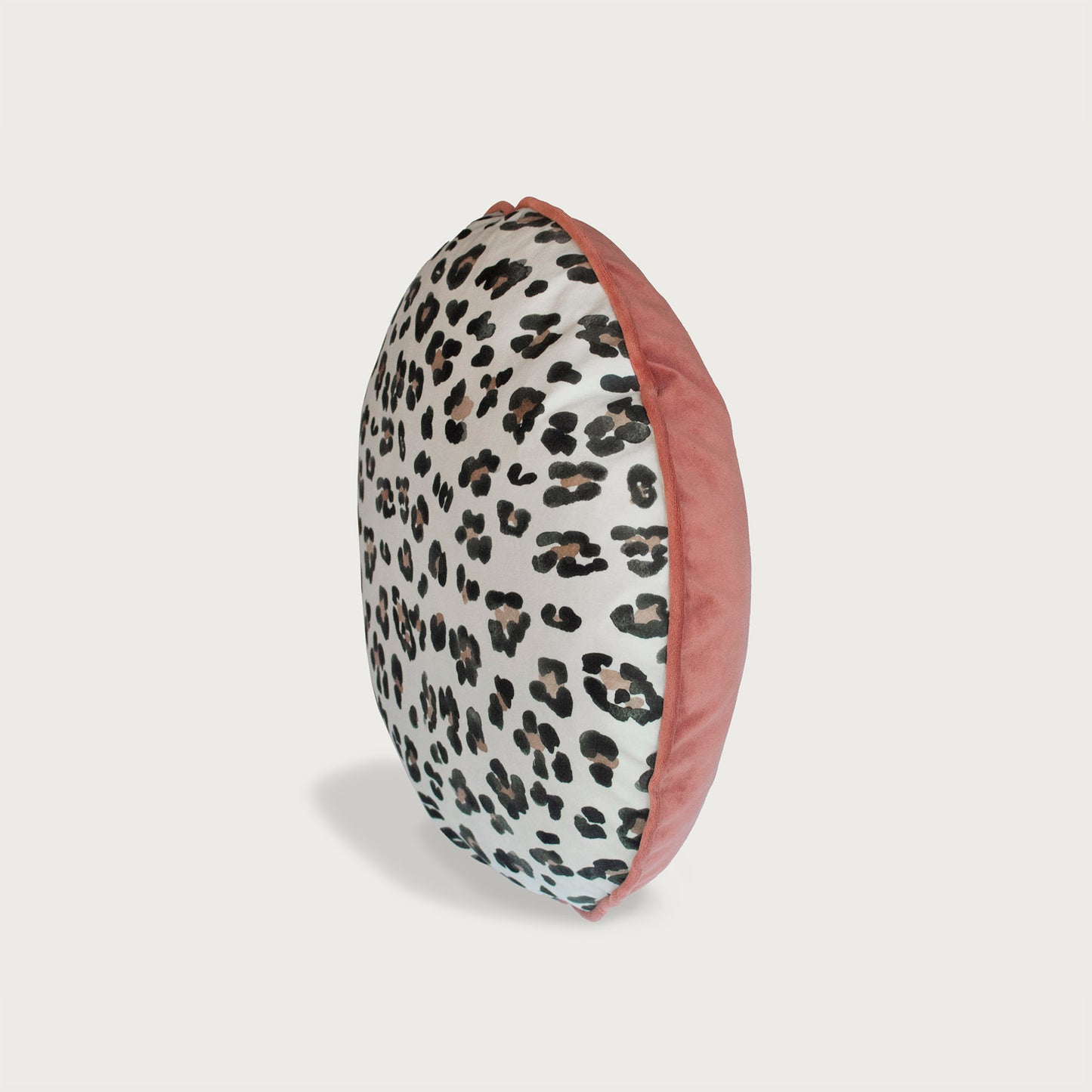 Round Macaron Ebony/Ivory Leopard + Blush Pink Velvet Cushion