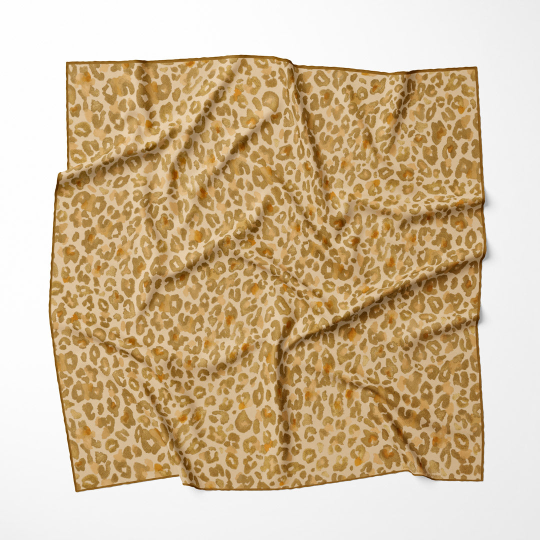 Shop Wanderland Gold leopard silk twill scarf online