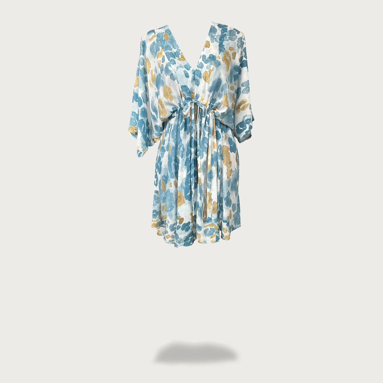 Shop short blue gold leopard Wanderland Kaftan dress online