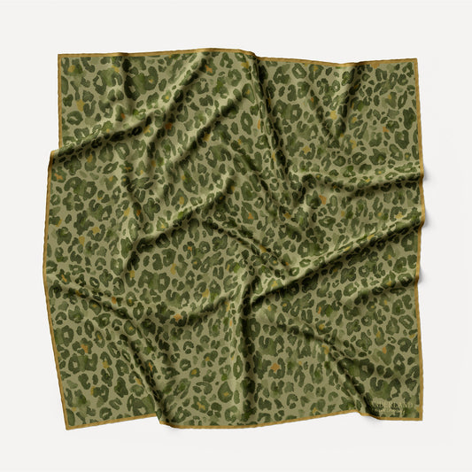 Aureum Green Leopard Silk Scarf