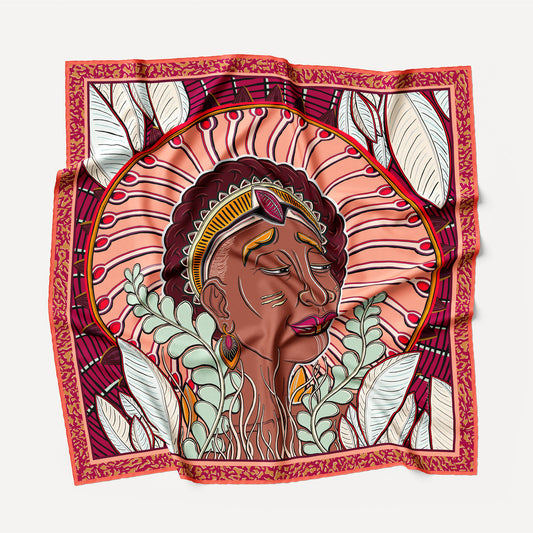 Zhi Zulu Coral Matriarch Silk Twill Scarf