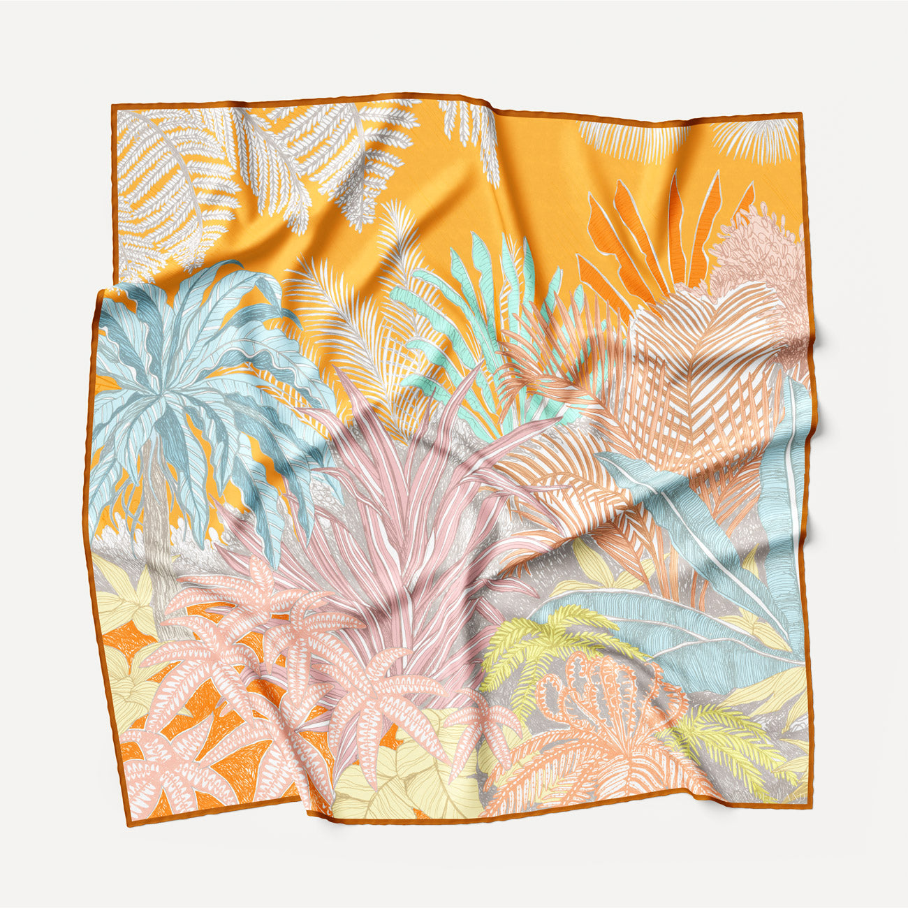 Aureum Tropical Palms Orange Silk Twill Scarf