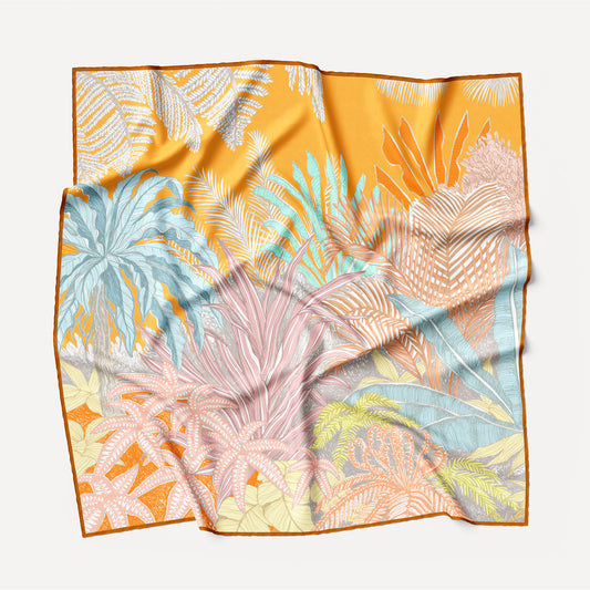 Aureum Tropical Palms Orange Silk Twill Scarf
