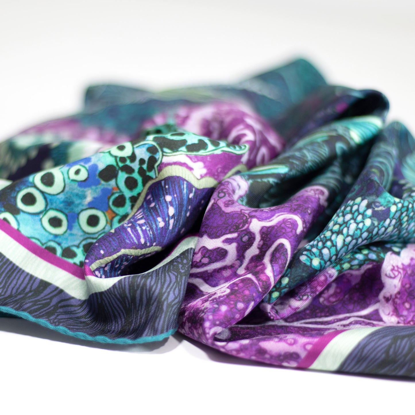 Wanderland luxury silk twill scarf blue Aureum