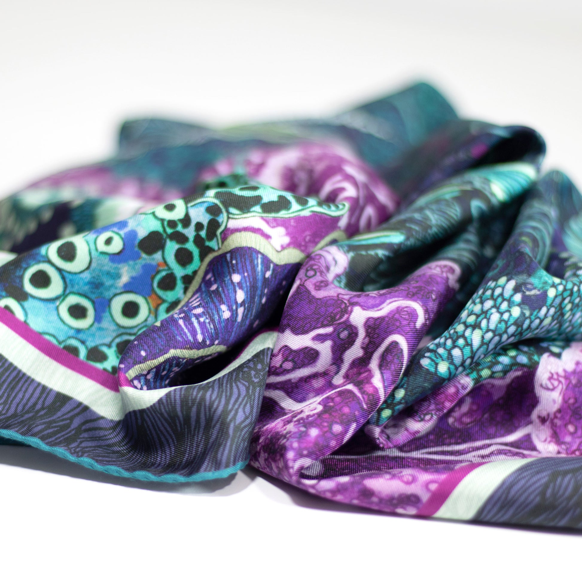Wanderland luxury silk twill scarf blue Aureum