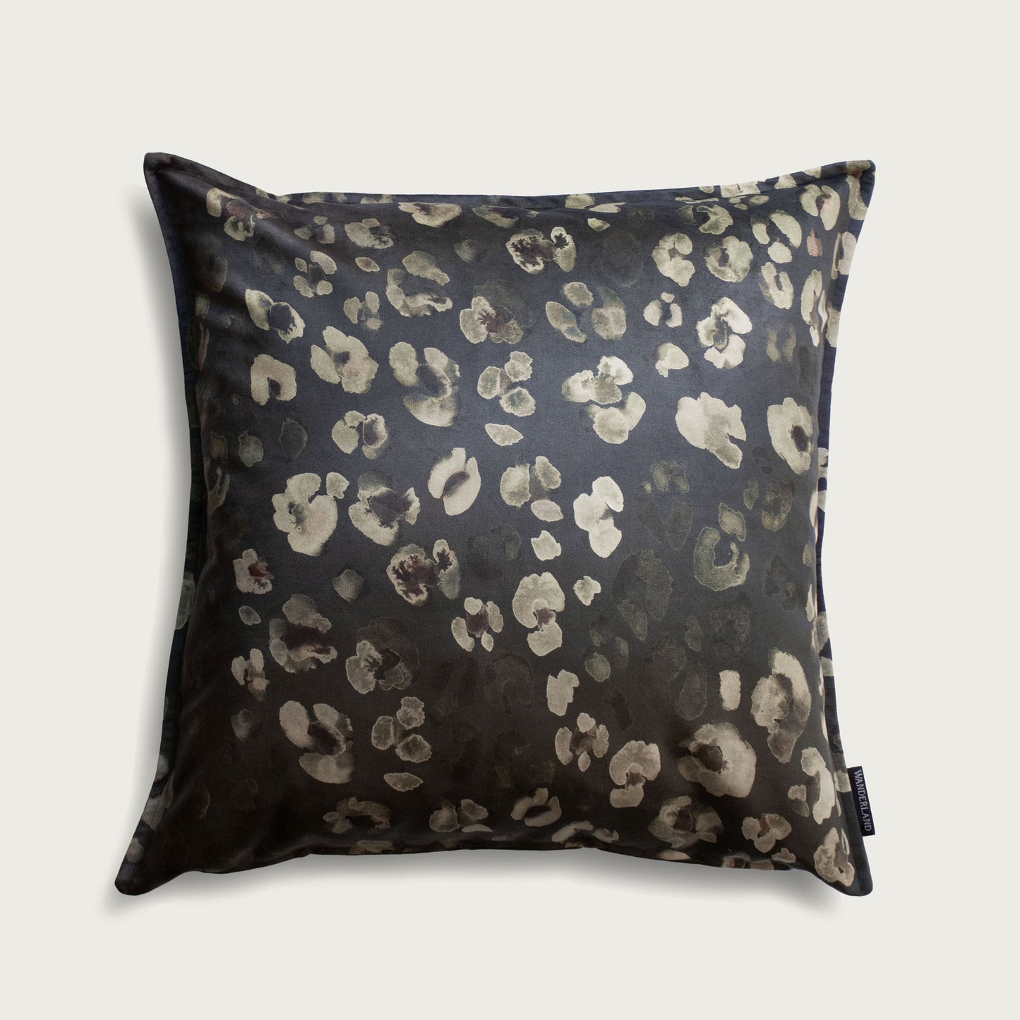 Leopard floral charcoal velvet cushion