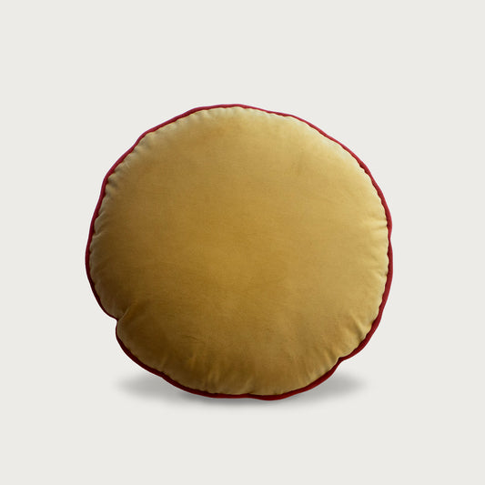 gold ochre yellow round macaron velvet cushion