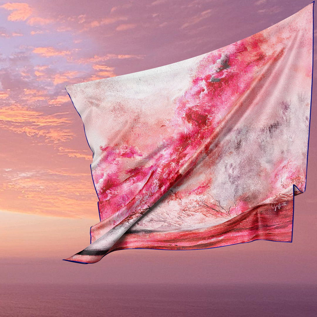 Wanderland silk habotai scarf in pink fire