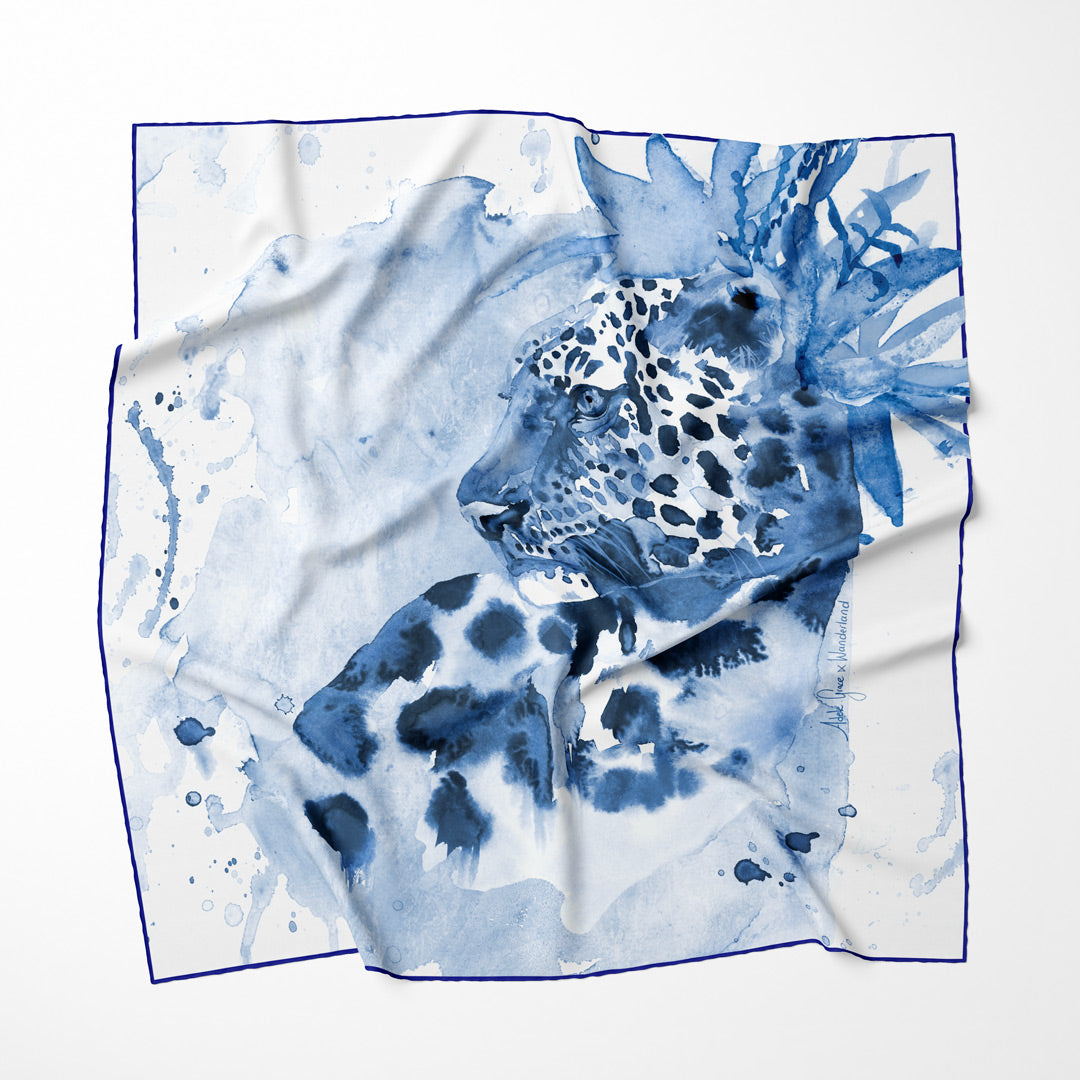 Adele Grace leopard delft blue scarf to shop online