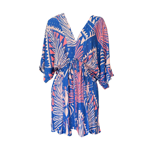 Shop Wanderland short blue and coral kaftan online