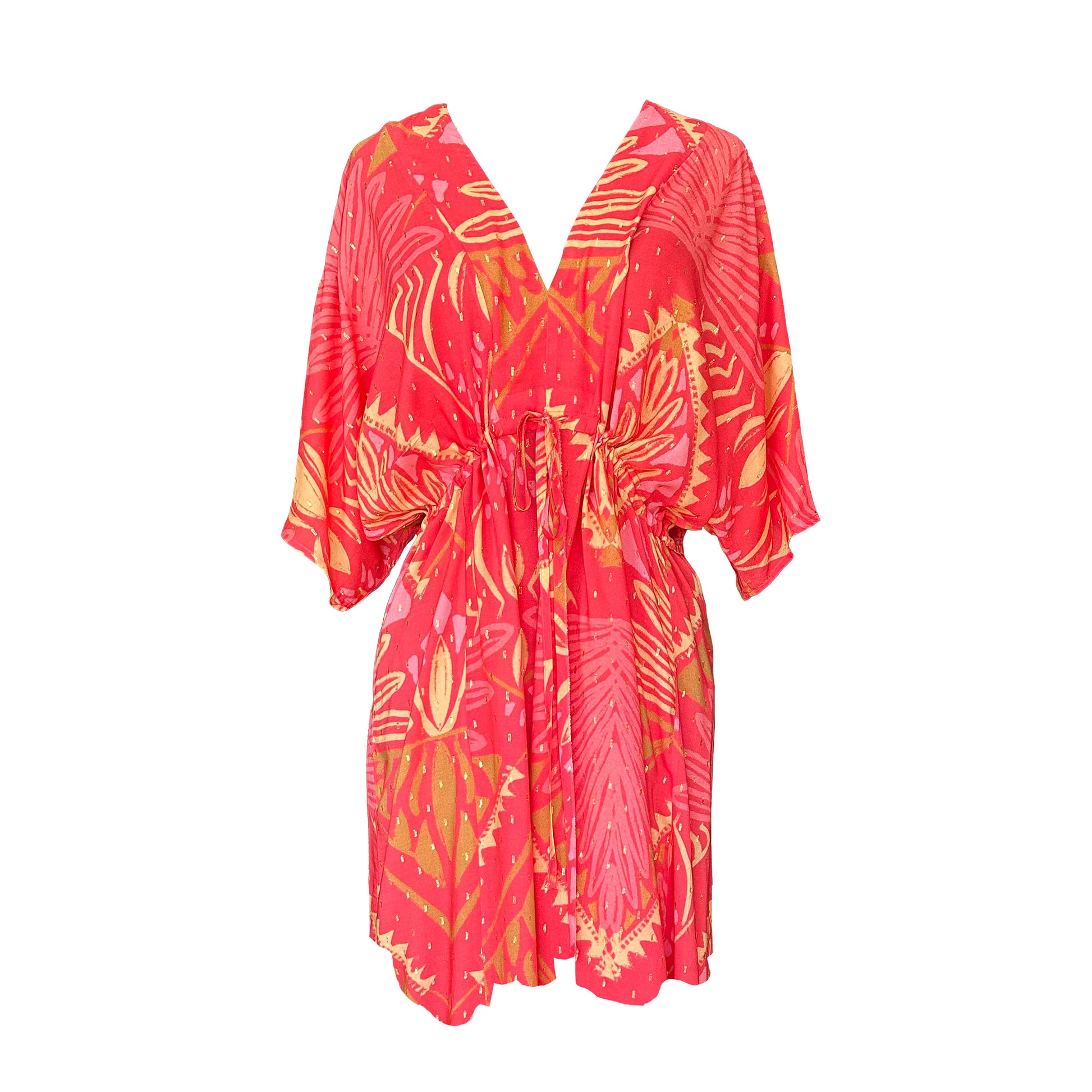 Shop Wanderland Tribal Coral and Gold short Kaftan online