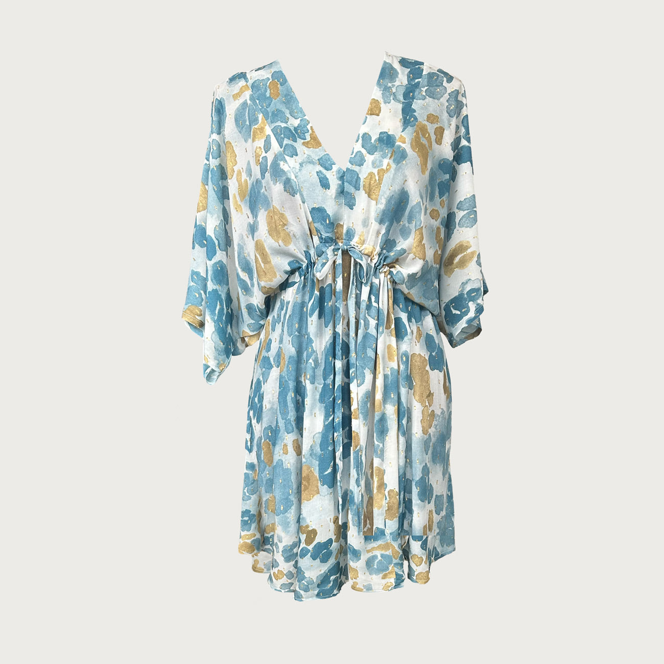 Shop short blue gold leopard Wanderland Kaftan dress online