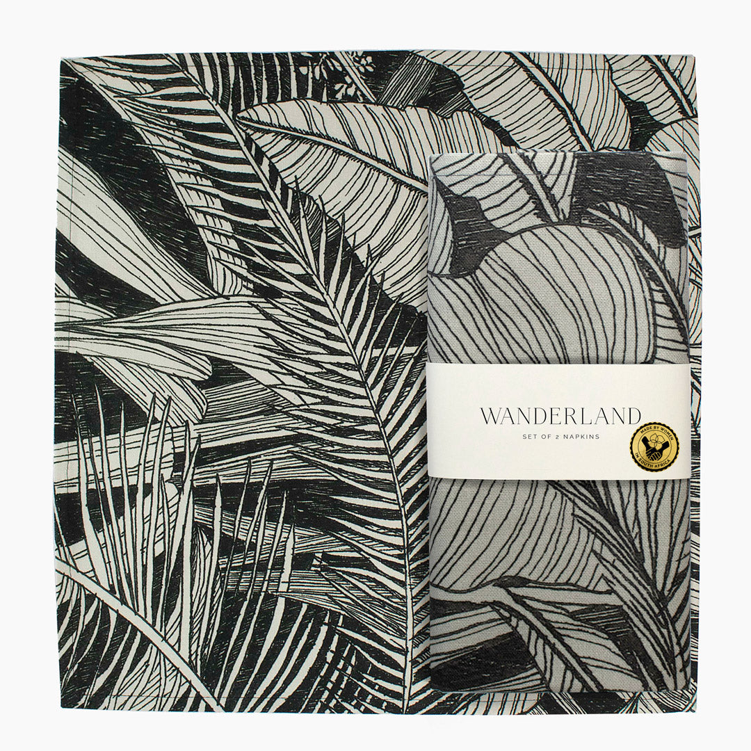 Wanderland black grey foliage napkin south africa