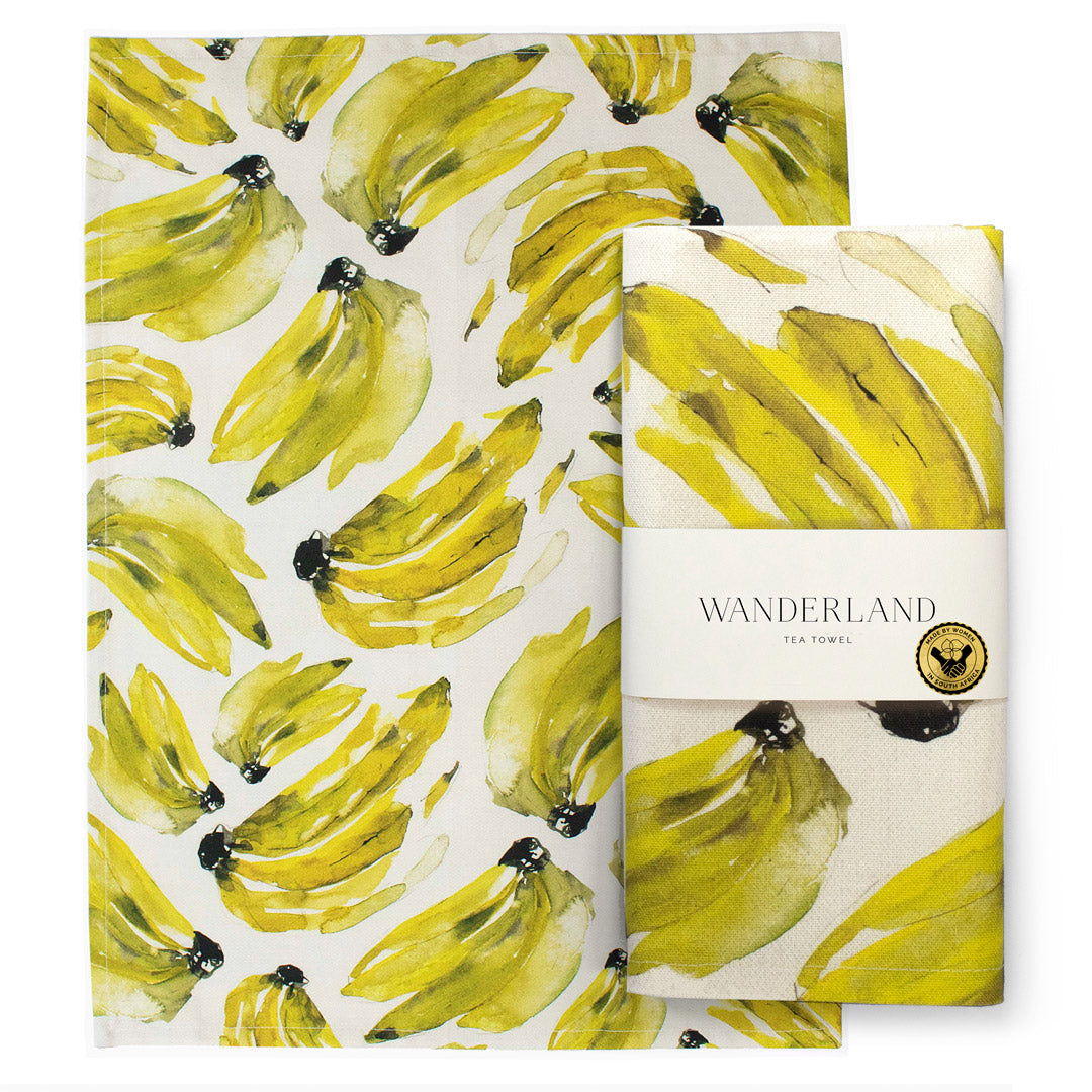 Wanderland fun yellow bananas tea towel south africa