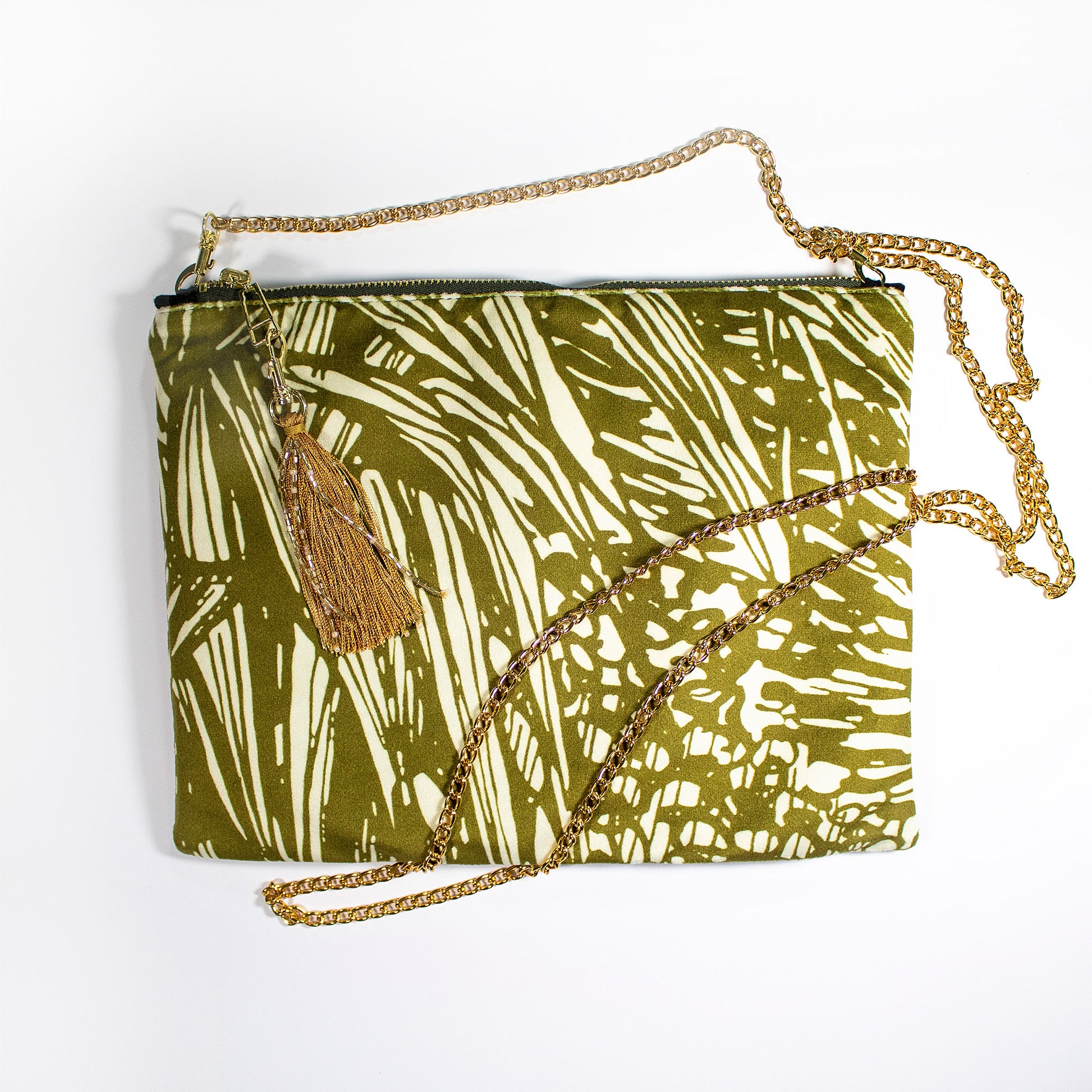 Gold Jungle Aureum Velvet Pouch Clutch Handbag Wanderland Collective African Design Luxury Tassle Tassel
